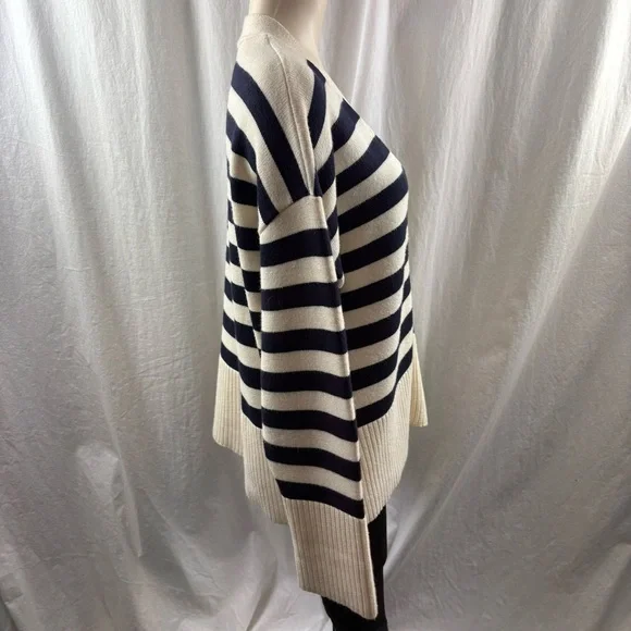 Zara Dark Navy and Cream Striped V-Neck Cardigan M - Picture 6 of 11